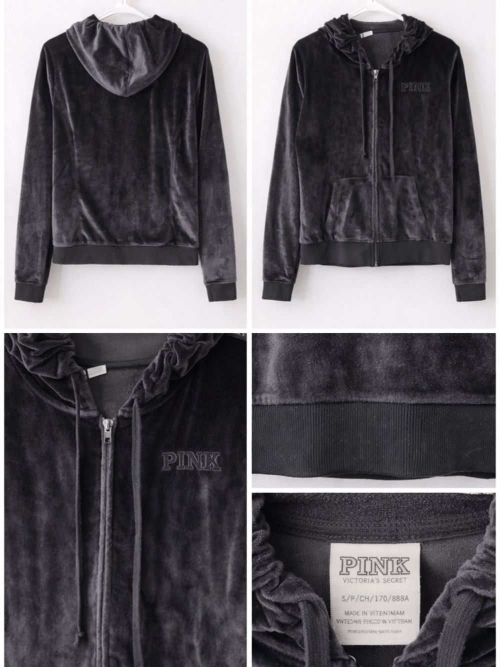 PINK Victoria's Secret Plush Zip-Up Hoodie - Charcoal Gray